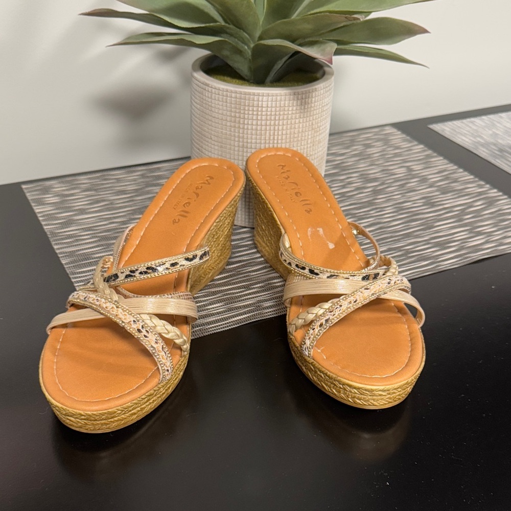 Mariella Beige and Gold Wedge Sandals worn twice and in great condition.